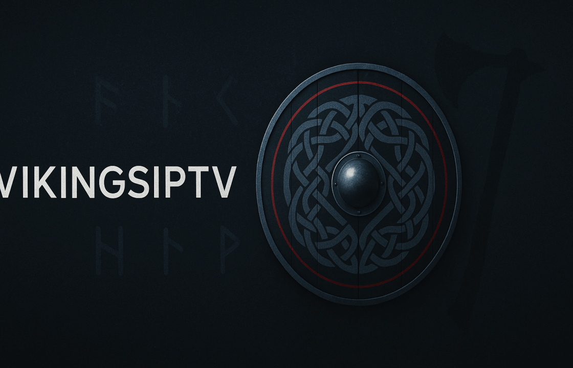 Viking ship sailing stormy seas toward a glowing TV with lightning in the background – symbolizing powerful global IPTV connection